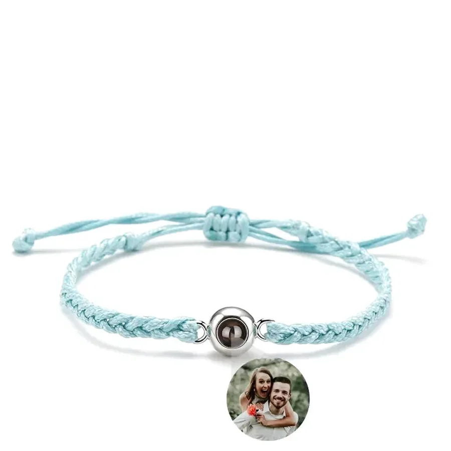 Bracelet Azur, cordon tressé bleu ciel, pierre argentée
