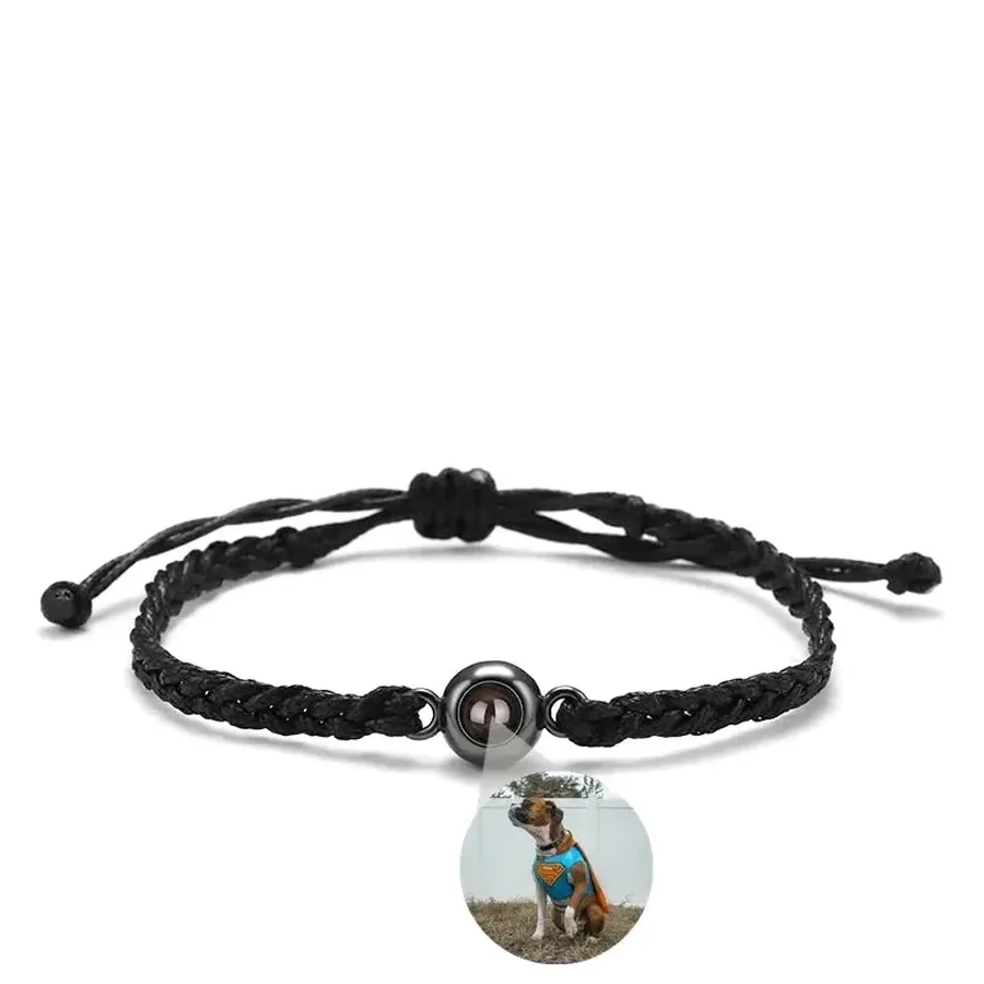 Bracelet Cordon, cordon tressé noir, pierre de projection